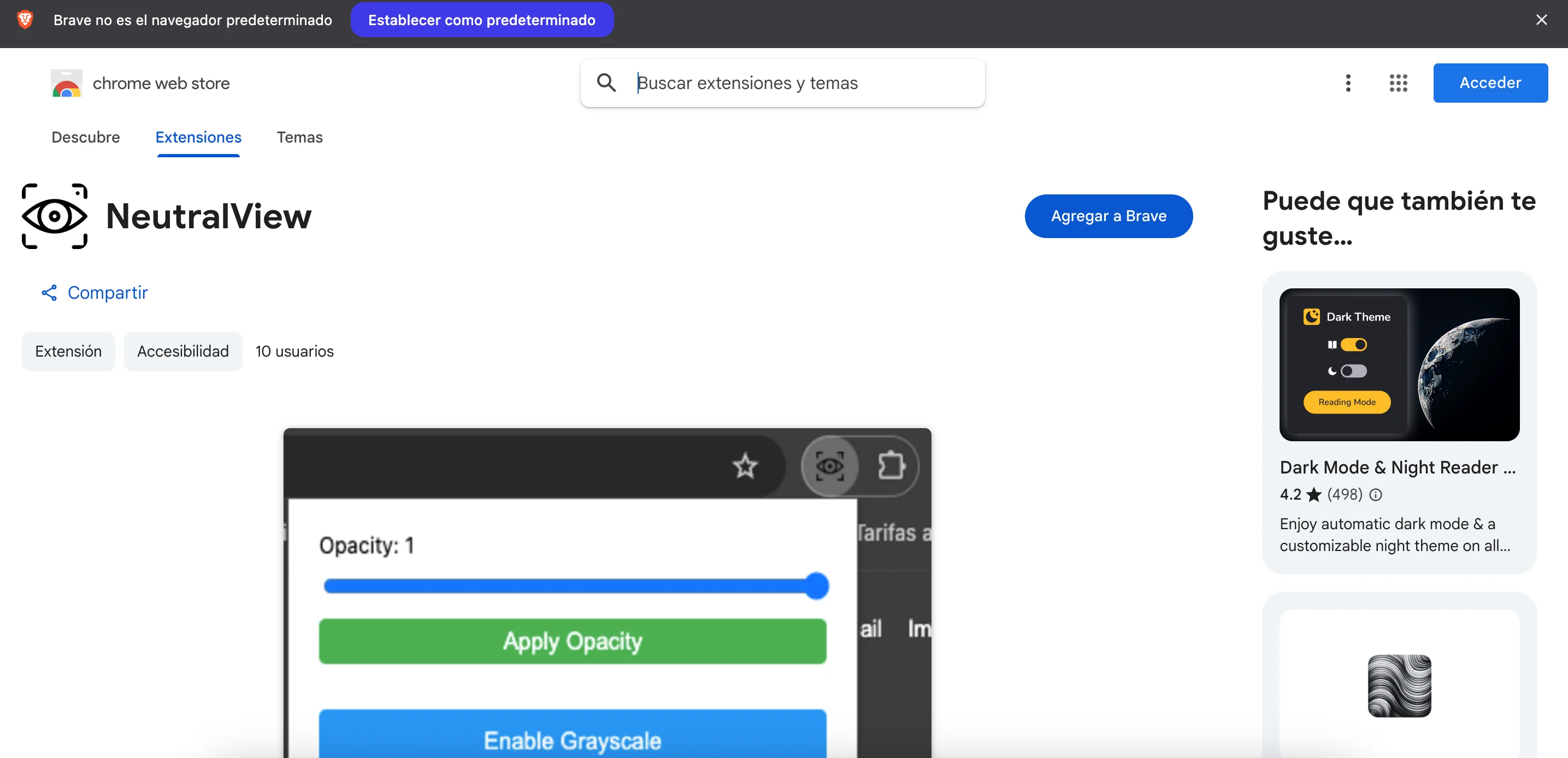 NeutralView - Chrome extension that allows you to adjust opacity and activate a grayscale mode on any web page, reducing visual distractions and improving focus while browsing.